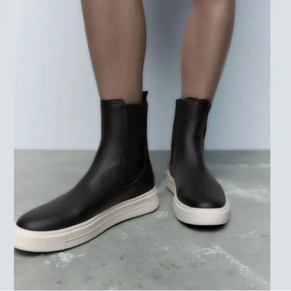 Zara contrast high top leather sneakers black minimalist - Picture 2 of 9